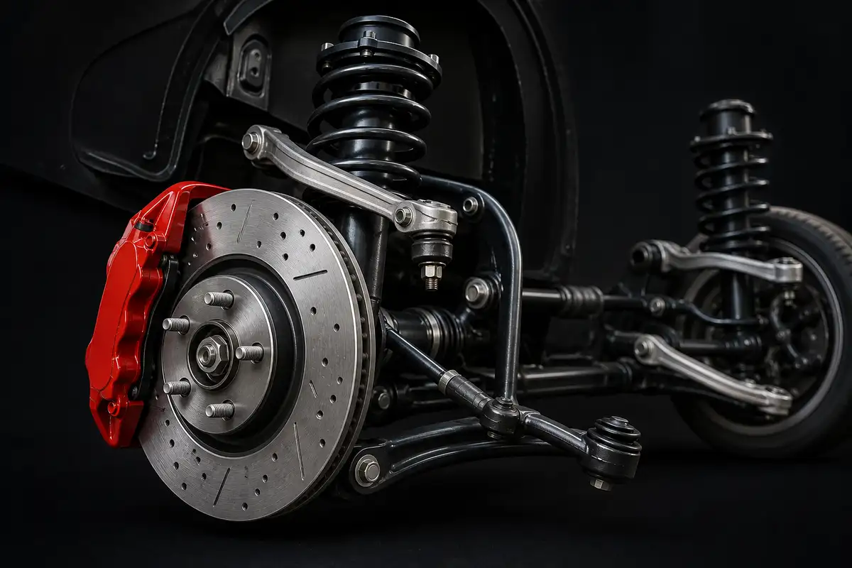 Brake and suspension components serviced at Sarav Motors in Braeside