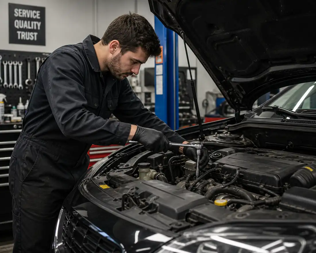 Performance maintenance work underway at the Sarav Motors workshop in Braeside
