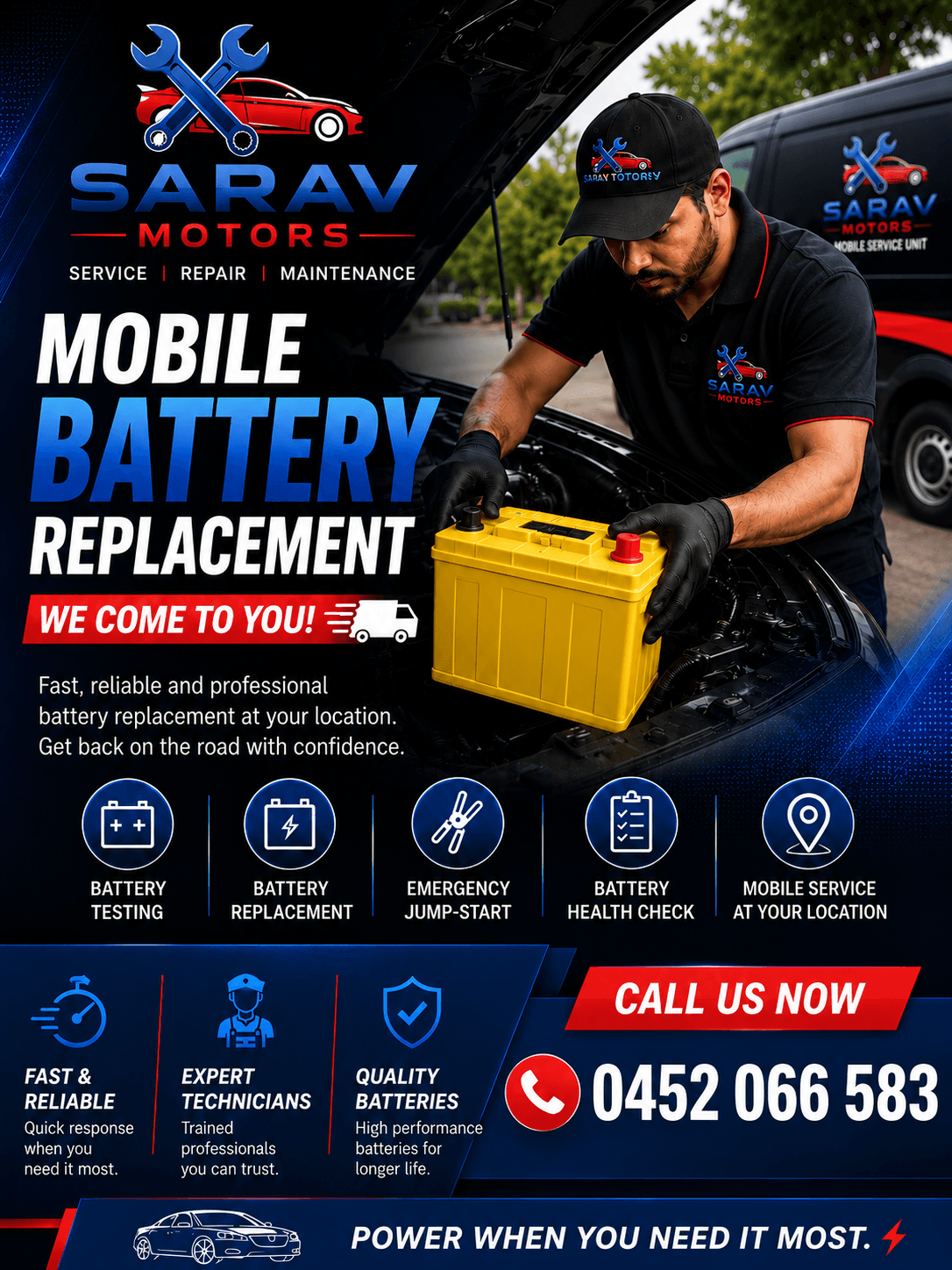 Sarav Motors mobile support and battery replacement service